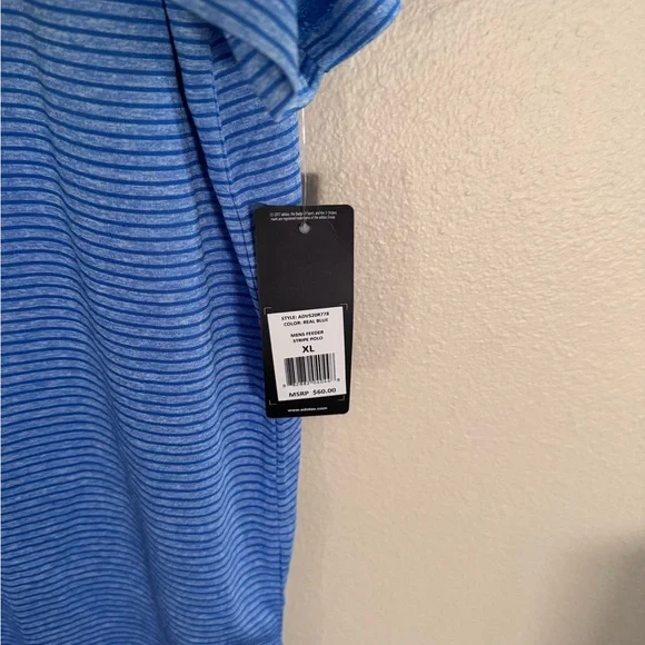 Adidas Blue Striped Polo Shirt Classic Design - Picture 3 of 4